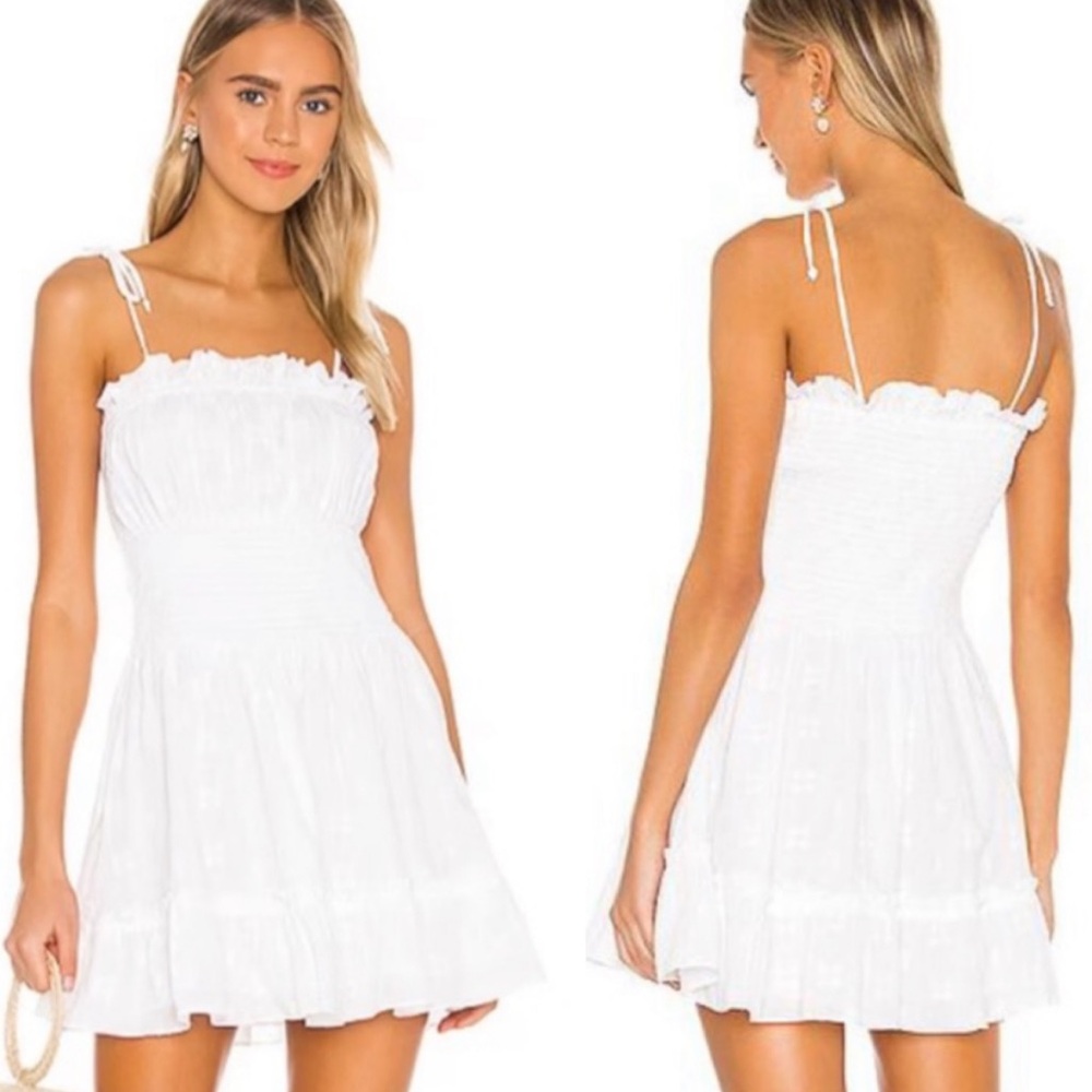 Cleobella Mar Ruffle White Marrakesh Smocked Textured Spaghetti Strap Dress L - Picture 11 of 16